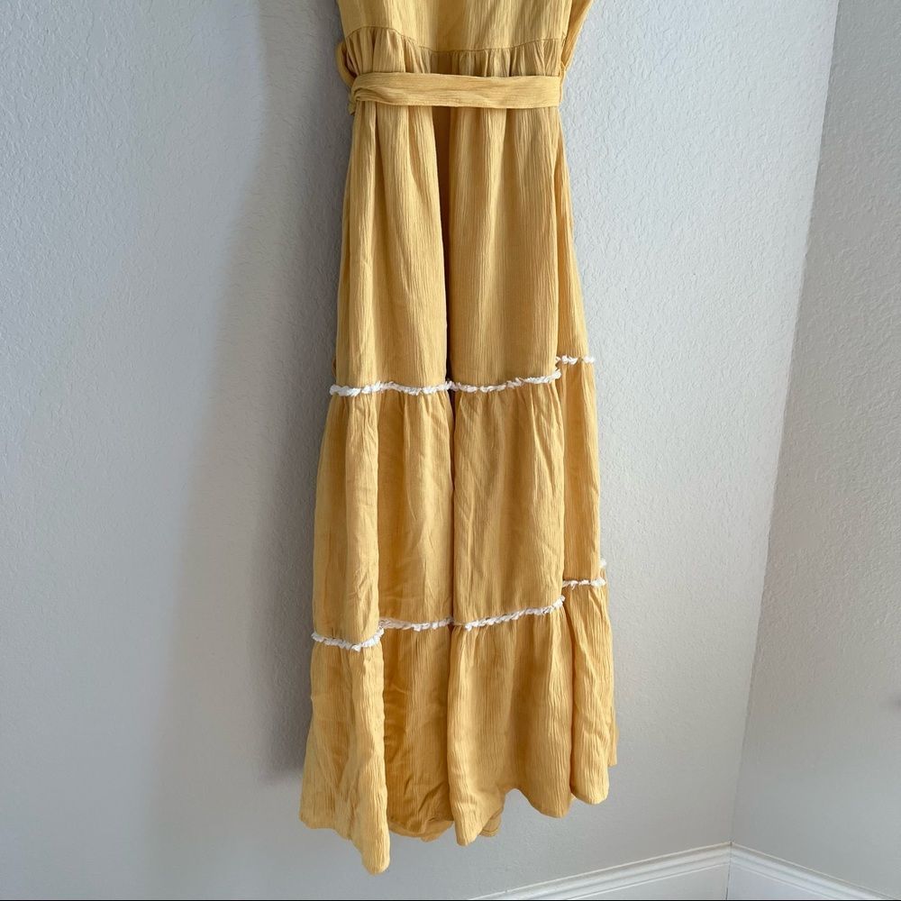 New Joie yellow sleeveless Tiered Maxi Dress Embroidered derail, v-neck - Picture 9 of 10
